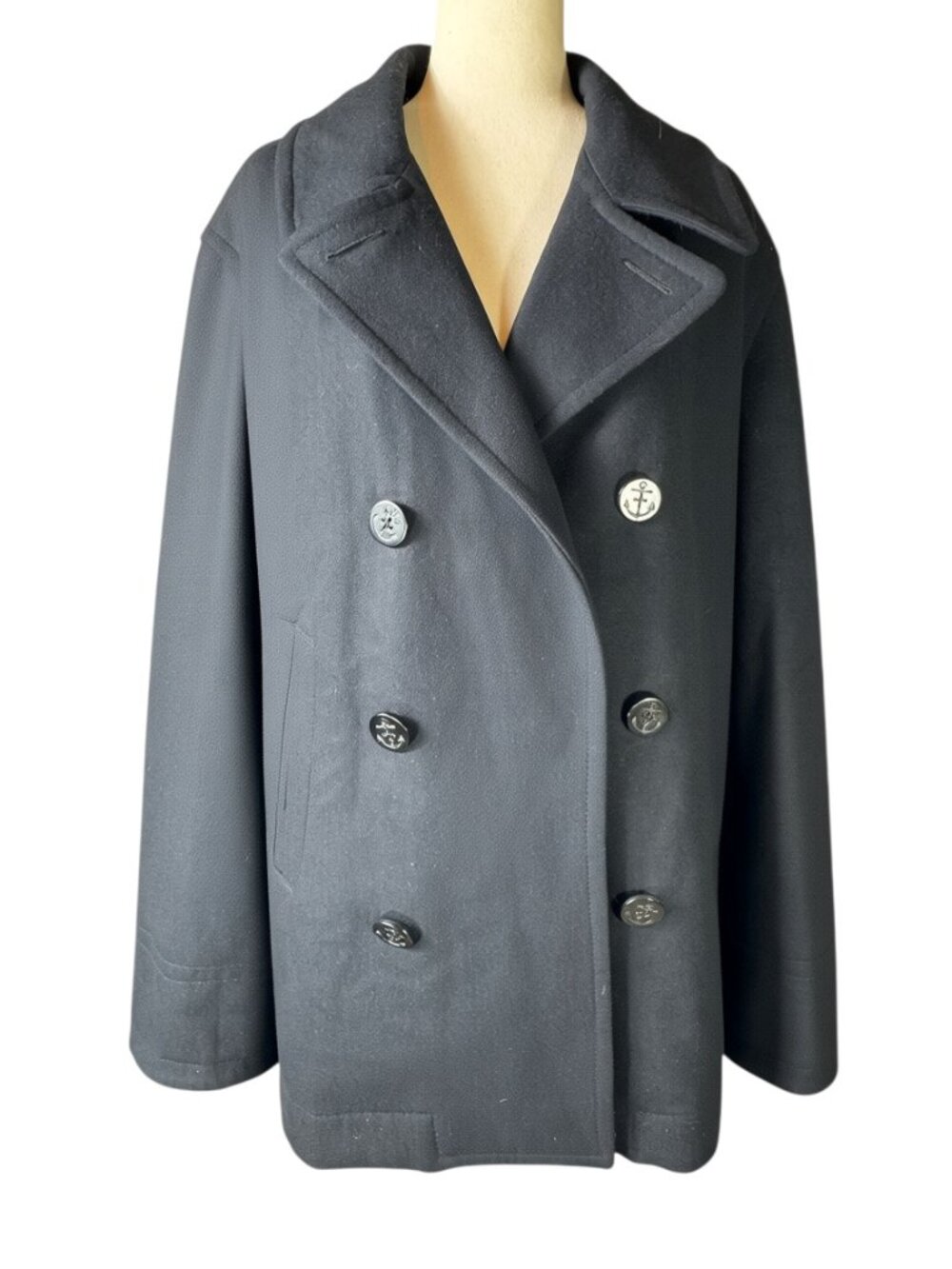 American Eagle Men’s Black Wool Blend Peacoat XL Double Breasted Quilted Lining